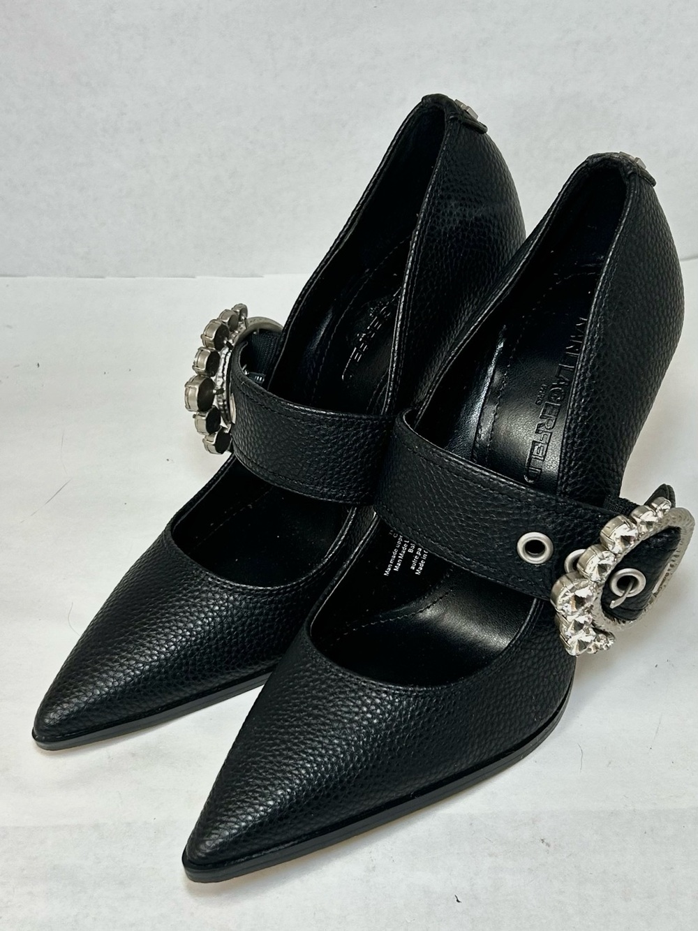 Karl Lagerfeld Caela Black Crystal Buckle Pointed Toe Pumps Size 7